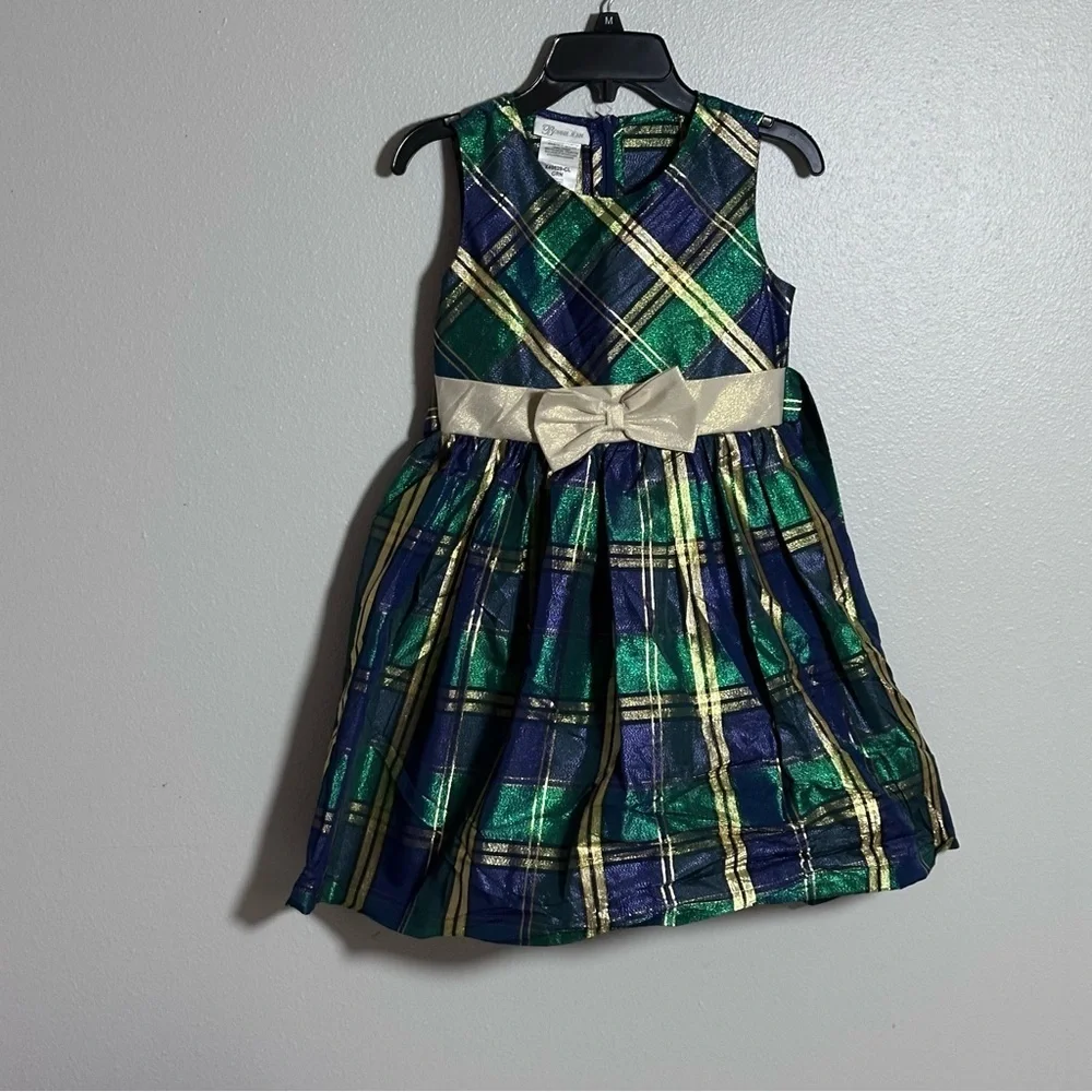 Bonnie Jean Kids Girls Green/Blue Sleeveless Holiday Christmas Dress size‎ 10.